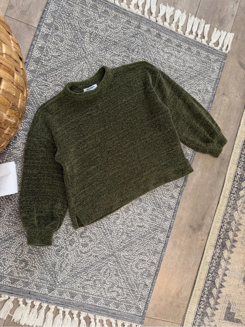 New Old Navy Girls Cozy Mock-Neck Chenille Sweater Olive Green Large